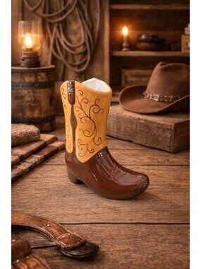 New Brown Western Cowboy Boot Decorative Flower Table Vase Room Decor